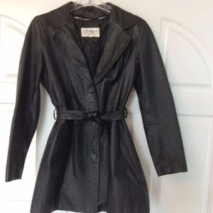 Women's Black Leather Trench Coat